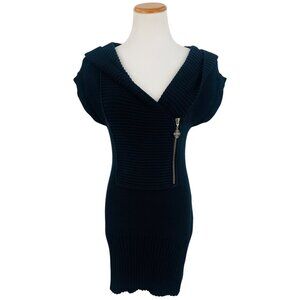 Vintage Y2K GUESS Black Hooded Zip Front Casual Sexy Fitted Sweater Dress Tunic